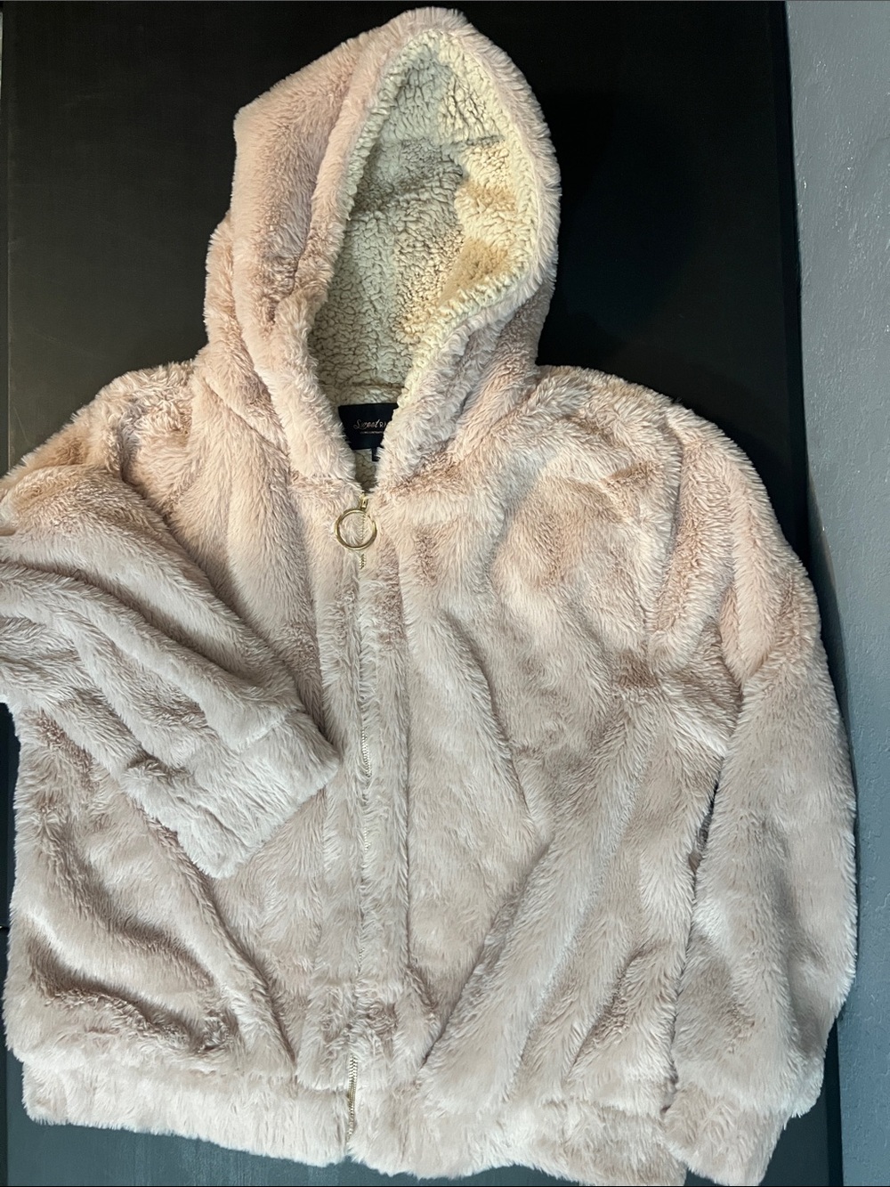 Sweet Rain Plush Faux Fur Hooded Puffer Jacket - Light Pink